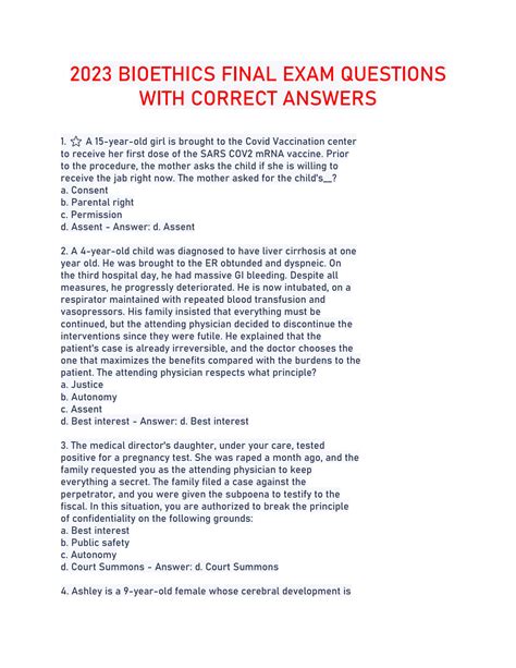 full version sample bioethics questions with answers pdf Reader