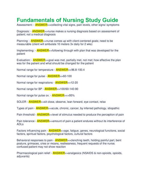 fundamentals nursing study guide answer key Kindle Editon