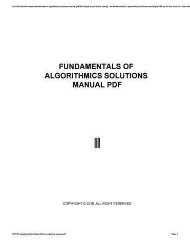 fundamentals of algorithmics solutions manual pdf PDF