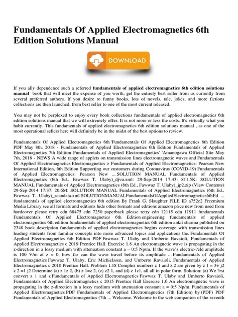 fundamentals of applied electromagnetics solution manual 6th Reader