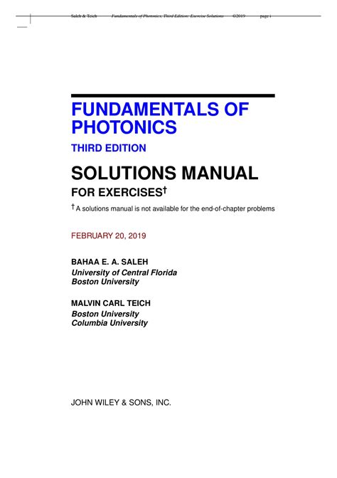 fundamentals of photonics saleh exercise solutions Kindle Editon