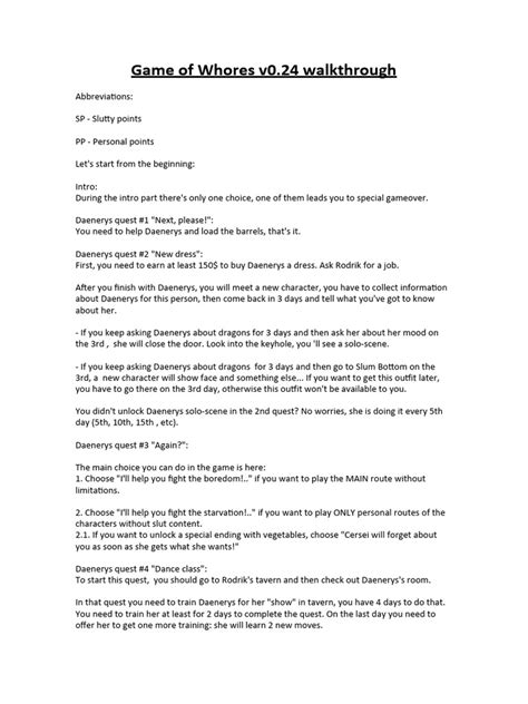 Game Of Whores Walkthrough