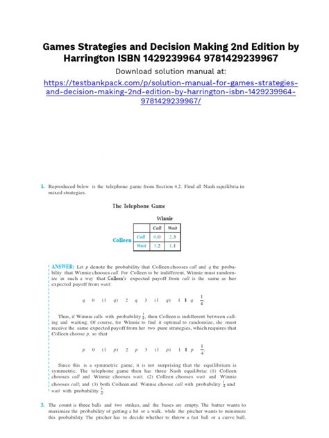 games strategies and decision making answers PDF