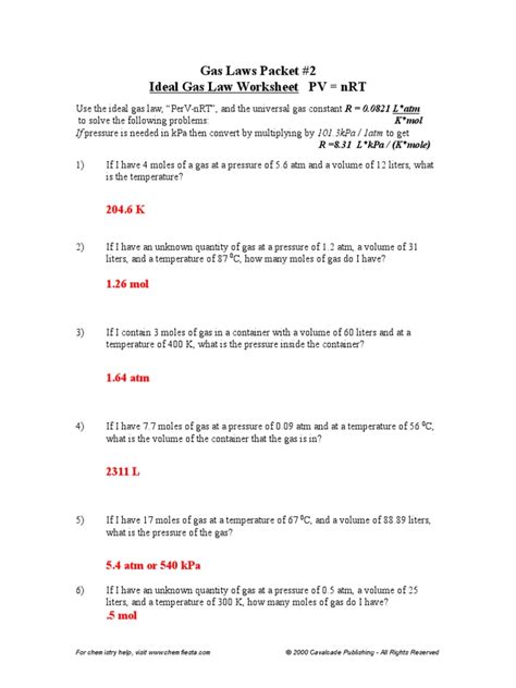 gas laws packet answers Epub