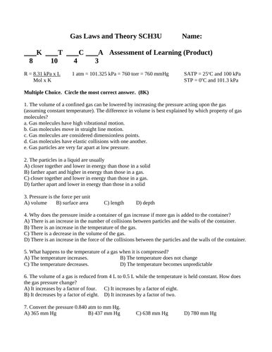 gas laws test and answers Doc