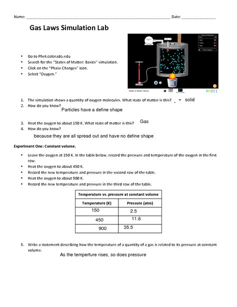 gas particles simulation activity answer sheet PDF