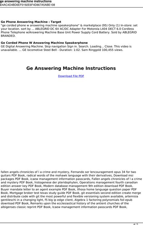 ge answer machine instruction manual Kindle Editon