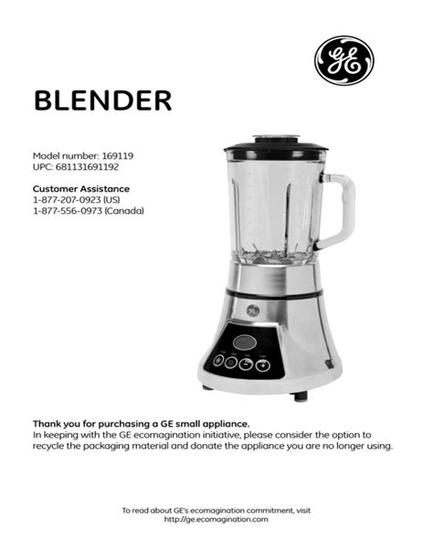 ge blender user manual PDF