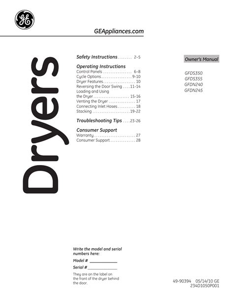 ge clothes dryer user manual Epub