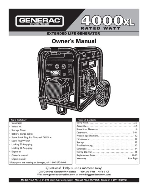 generac xl 4000 generator manual pdf PDF