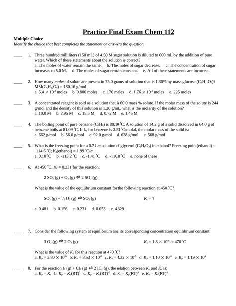 general chemistry final exam with answers PDF