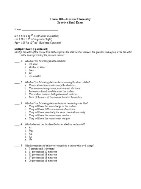 general chemistry final exams practice question papers Doc