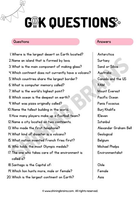 general knowledge questions answers for kids Reader