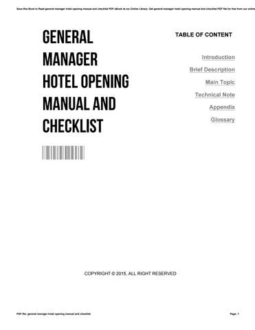 general manager hotel opening manual and checklist Kindle Editon