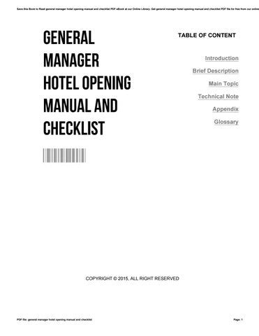 general managers hotel opening manual Doc