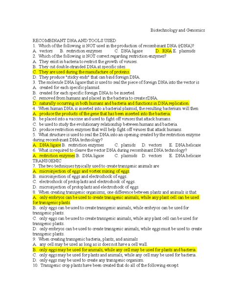 genetic biotechnology answer key Epub