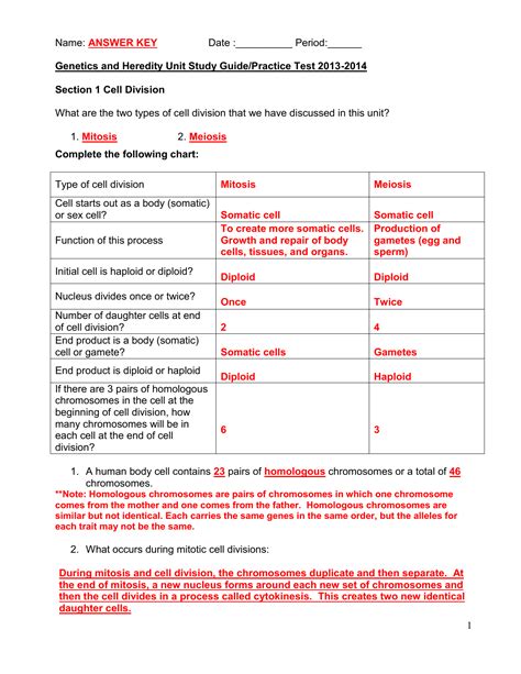 genetics unit test answer key PDF