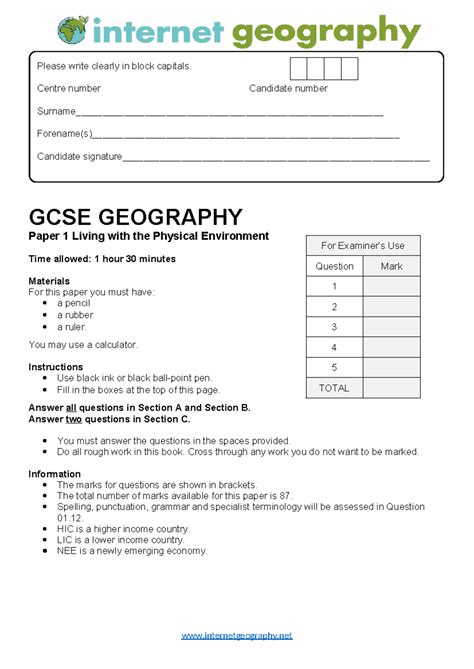 geography exam papers gcse Reader