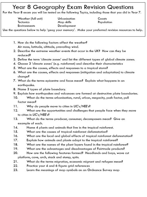 geography exam papers year 8 Epub
