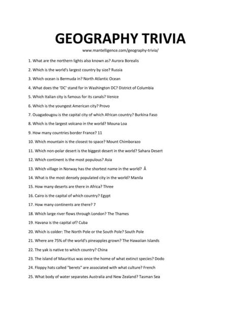 geography trivia questions and answers Reader