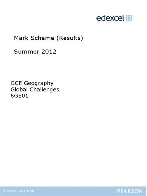 geography unit 1 global challenges may 2011 mark scheme 6ge01  PDF Epub