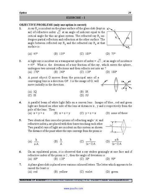 geometric optics multiple choice questions with answers PDF