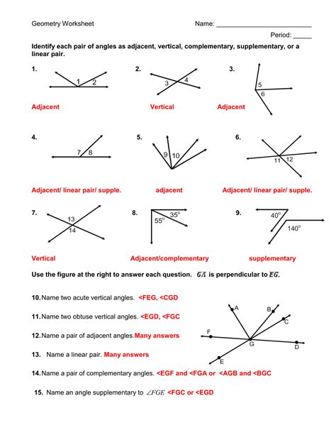 geometry angles worksheet answers Doc
