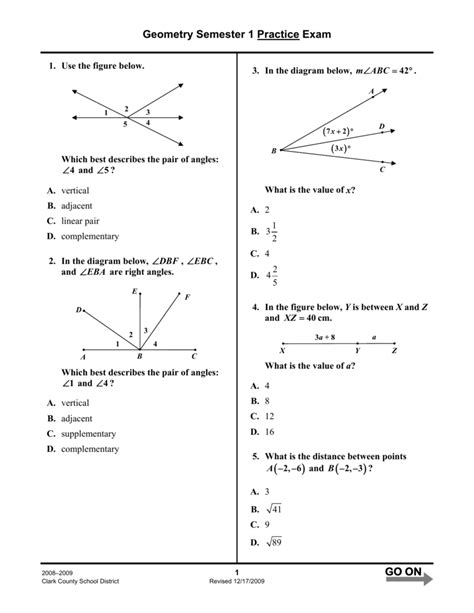 geometry semester 2 practice exam answers Doc