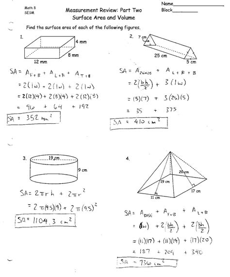 geometry surface area and volume answer resource PDF