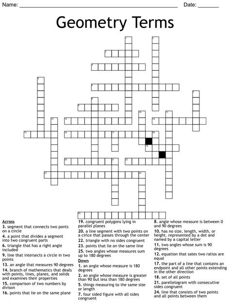 geometry terms crossword puzzle answers PDF
