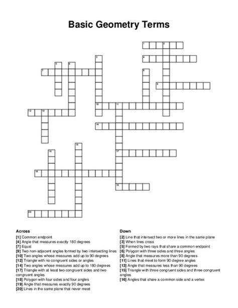 geometry terms crossword puzzle answers Doc