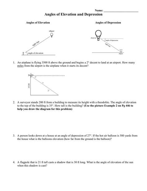 geometry worksheet 75 angles of elevation and depression answers Reader