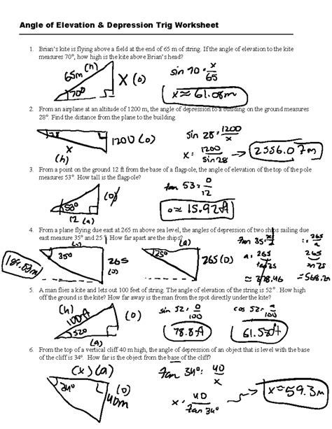 geometry worksheet 75 angles of elevation and depression answers Reader