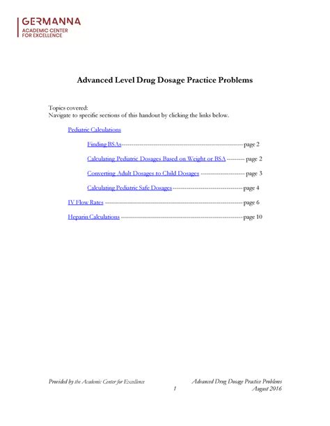 germanna drug dosage practice problems and answers Epub