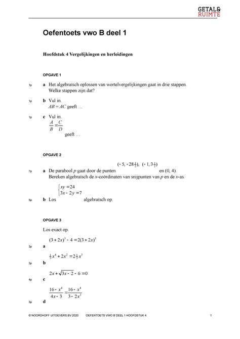 getal en ruimte wiskunde a havo 4 oefeningen PDF