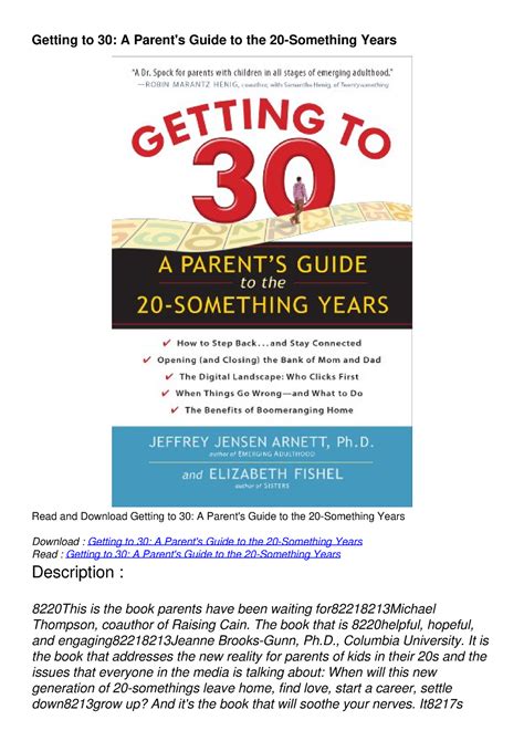 getting to 30 a parents guide to the 20 something years PDF