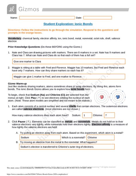 gizmo answer key student exploration ionic bonds Epub