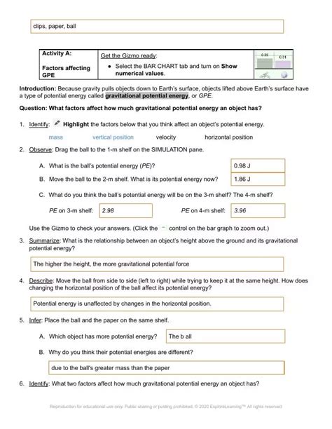 gizmo potential energy on shelves answers Doc