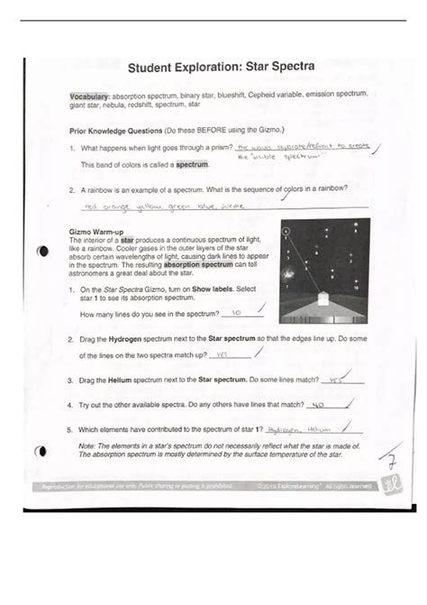 gizmo student exploration star spectra answer key PDF