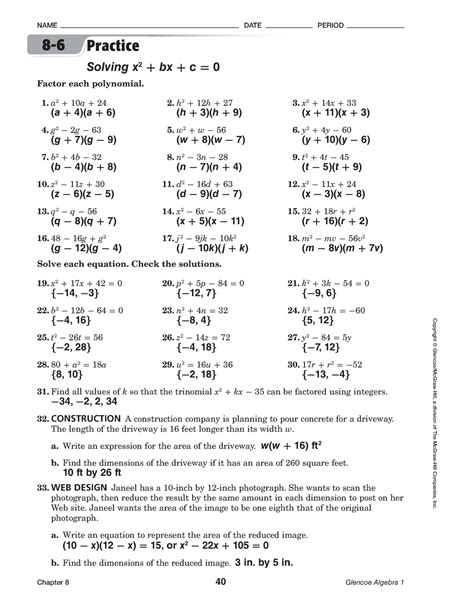 glencoe pre algebra answer key chapter 8 PDF