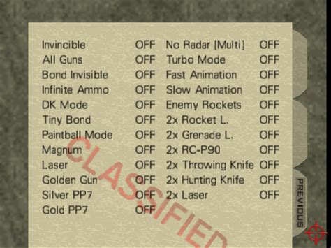 goldeneye cheat codes