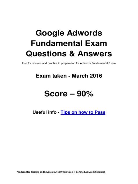 google adwords fundamental exam answers Epub