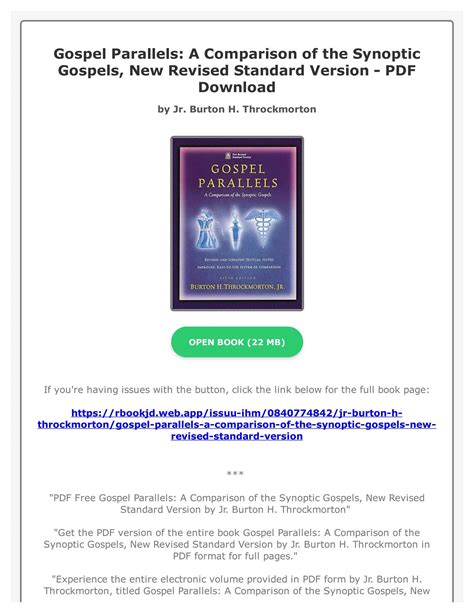 gospel parallels a comparison of the synoptic gospels new revised standard version Reader