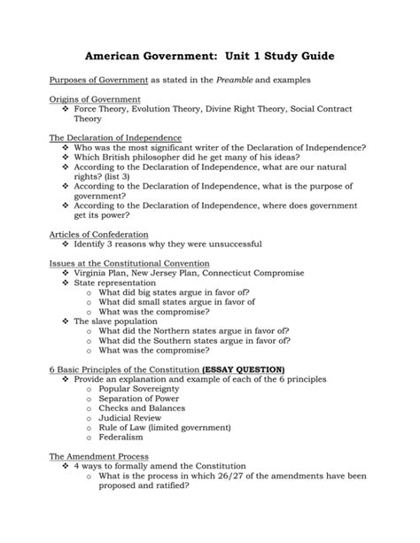 government unit 1 study guide answers Epub