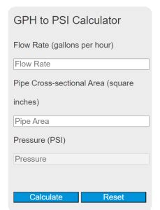 gph to psi calculator