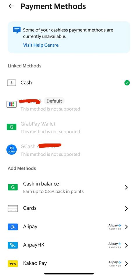 grab food payment method not working