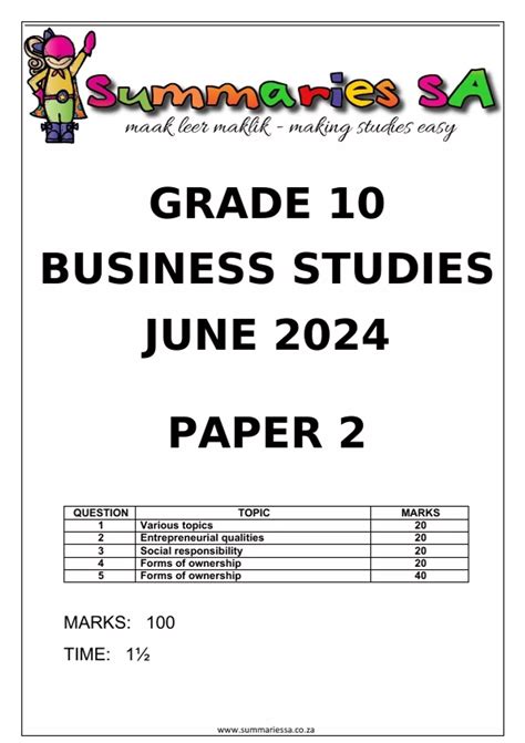 grade 10 business studies question papers Kindle Editon