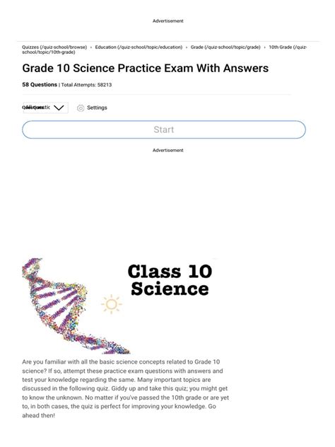 grade 10 science practice exam with answers PDF