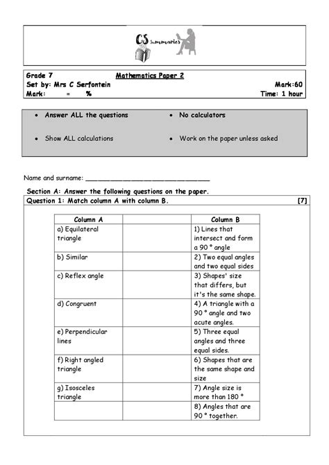 grade 2 exam papers maths PDF
