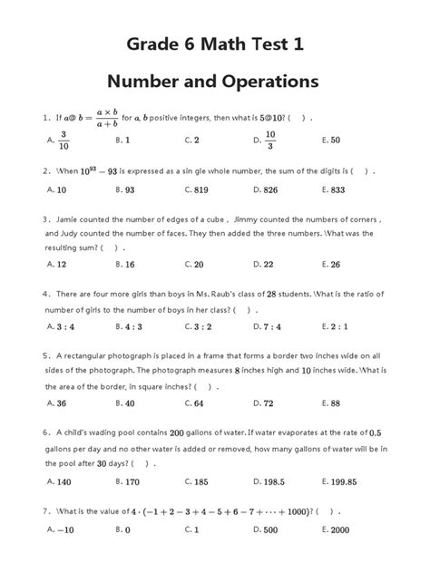 grade 6 math test papers Epub